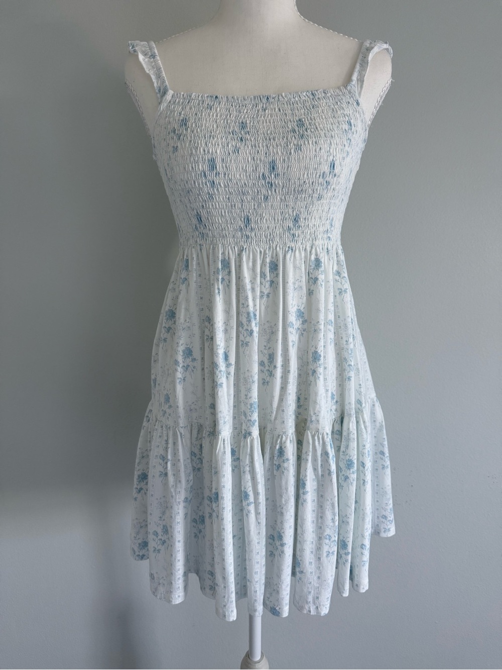 Polo by Ralph Lauren Girls White Sundress with Light Blue Floral Print
